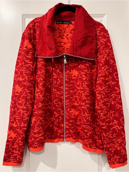 Blue Willi's Jackets & Blazers - Blue Willi's Red and Orange Patterned Zip-Front Cowl Neck Jacket